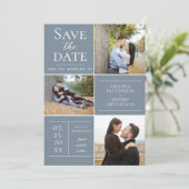 Save The Date Collage de trois photos moderne | Dusty Blue (Debout devant)