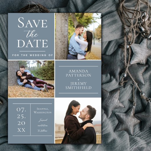 Save The Date Collage de trois photos moderne | Dusty Blue