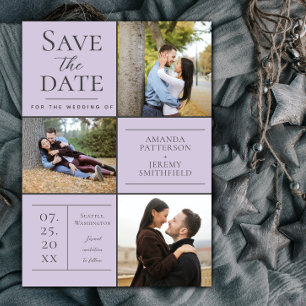 Save The Date Collage de trois photos moderne Lavande