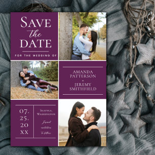 Save The Date Collage de trois photos moderne Magenta