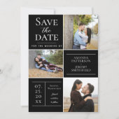 Save The Date Collage de trois photos moderne | Noir Enregistrer (Devant)