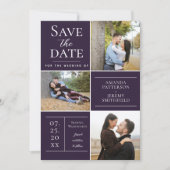 Save The Date Collage de trois photos moderne | Pourpre (Devant)