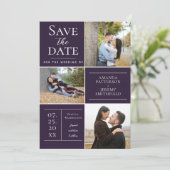 Save The Date Collage de trois photos moderne | Pourpre (Debout devant)