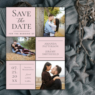 Save The Date Collage de trois photos moderne   Rose Enregistrer