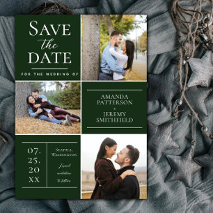 Save The Date Collage de trois photos moderne   Vert émeraude