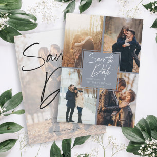 Save The Date Collage d'image moderne Dusty Blue