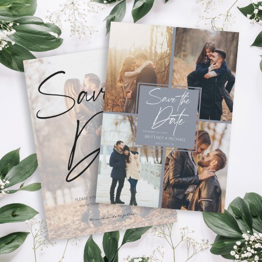 Save The Date Collage d'image moderne Dusty Blue