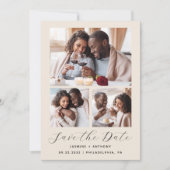 Save The Date Collage minimal de 3 photos en beige (Devant)