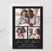 Save The Date Collage minimal de 3 photos QR Code noir et blanc (Devant)