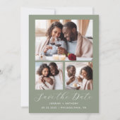 Save The Date Collage minimal de 3 photos QR Code Sage Green (Devant)