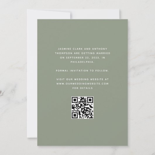 Save The Date Collage minimal de 3 photos QR Code Sage Green (Dos)