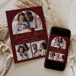 Save The Date Collage minimaliste 3 Photo Arch Gold Bourgogne