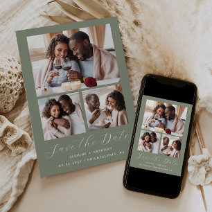 Save The Date Collage minimaliste de 3 photos vert sauge