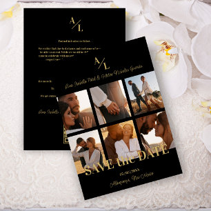 Save The Date Collage Multi Photos Simple Classique 6 Noir & Or