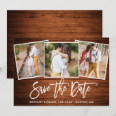 Save The Date Collage photo 3 Bois rustique écriture pinceau mod (Devant / Derrière)