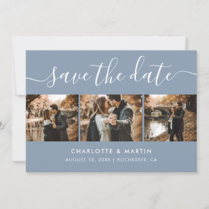 Save The Date Collage photo bleu Dusty moderne Enregistrer la da