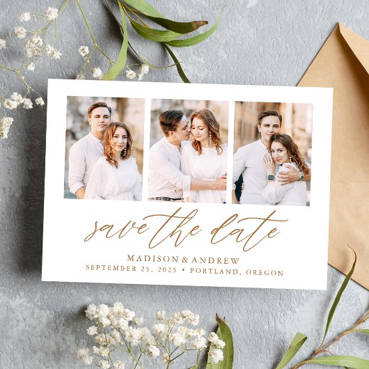 Save The Date Collage photo de 3 images avec écriture élégante e