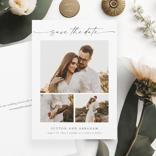 Save The Date Collage photo de 3 Modern Elegant Script