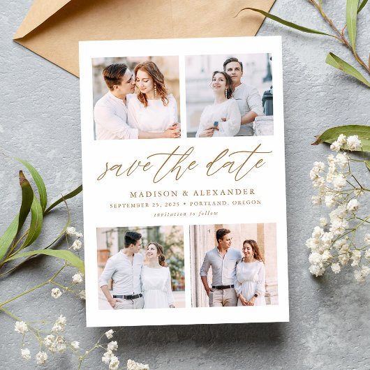 Save The Date Collage photo de 4 Elegant Script Gold