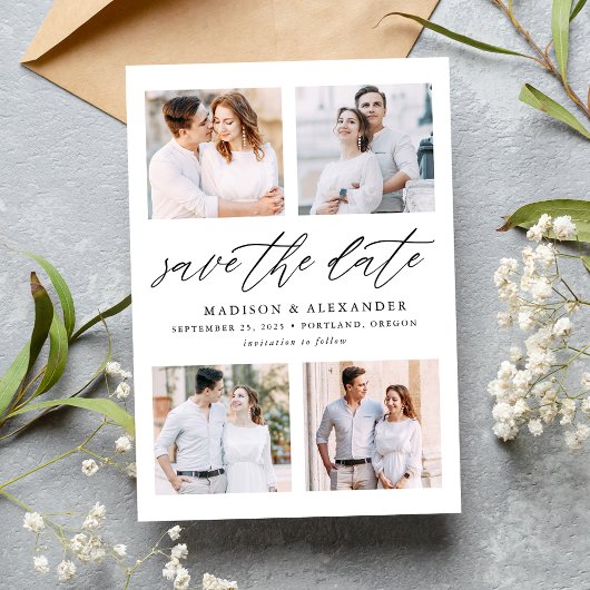 Save The Date Collage photo de 4 images Script Élégant