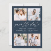 Save The Date Collage photo de 4 Navy Elegant Script (Devant)