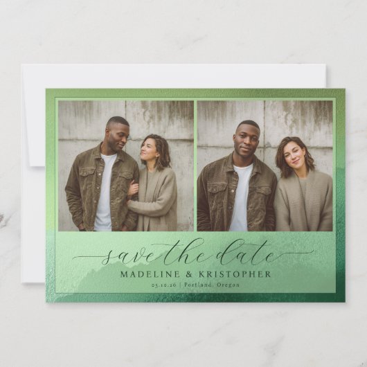Save The Date Collage photo de couleur vert olive rustique (Devant)