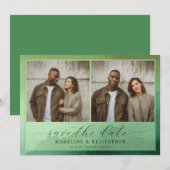 Save The Date Collage photo de couleur vert olive rustique (Devant / Derrière)