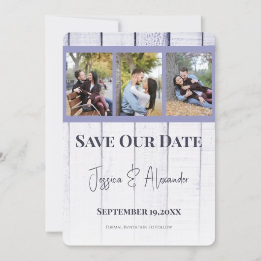 Save The Date Collage photo en bois de lavande Enregistrez la da (Devant)