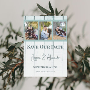 Save The Date Collage photo en bois sarcelle Enregistrer la date