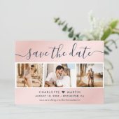 Save The Date Collage photo Mariage bleu et blanc de la Marine (Debout devant)