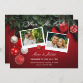 Save The Date Collage photo mariage de Noël rouge (Devant / Derrière)