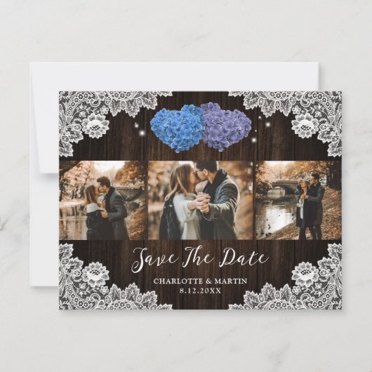 Save The Date Collage photo Mariage violet et bleu (Devant)
