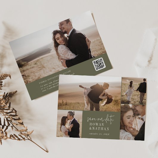 Save The Date Collage photo moderne chic Olive Green