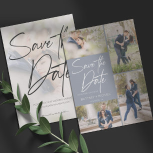 Save The Date Collage photo moderne Dusty Blue