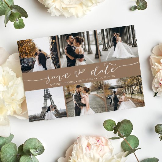 Save The Date Collage photo moderne Enregistrer la date Tan