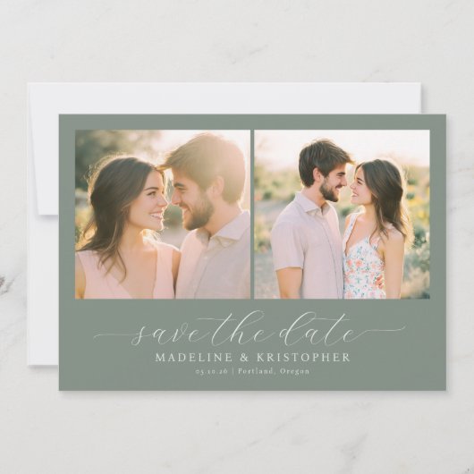 Save The Date Collage photo romantique vert (Devant)