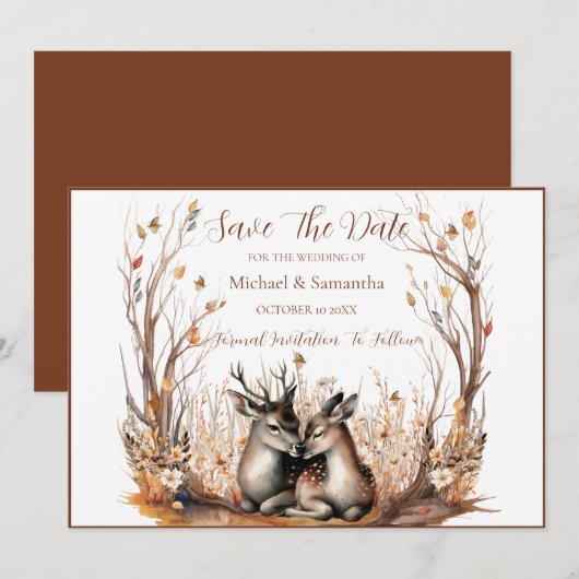 Save The Date Collection de mariage Cerf Rustique d'Automne (Devant / Derrière)