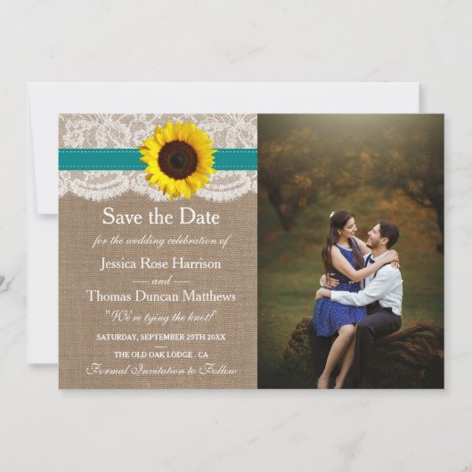 Save The Date Collection de Mariages de tournesol rustique - Tur (Devant)