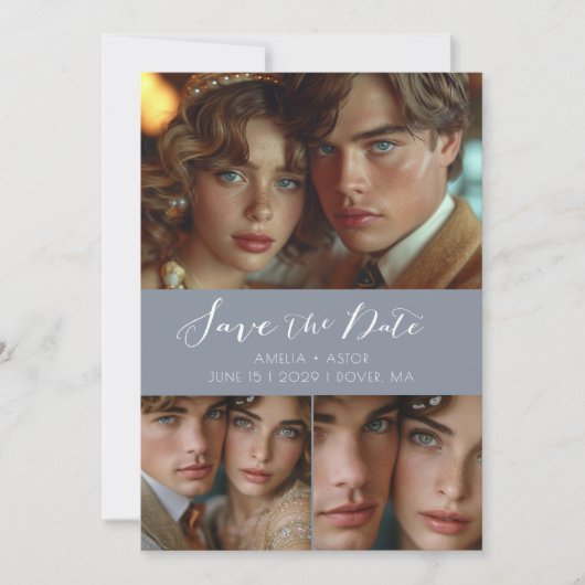 Save The Date Collection photo de script moderne Dusty Blue (Devant)