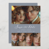 Save The Date Collection photo de script moderne Dusty Blue (Devant / Derrière)