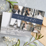 Save The Date Collection photo moderne Enregistrer la date Marin<br><div class="desc">Choisissez les meilleures photos de votre séance photo fiançailles ou vos photos préférées de vous deux pour cette parfaite enregistrer la date. Les mots sauvegardent la date sont écrits à la main pour donner une impression personnelle à la carte. L'avant a 6 images et l'arrière a une grande image avec...</div>