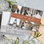 Save The Date Collection photo moderne Enregistrer la date Terra<br><div class="desc">Choisissez les meilleures photos de votre séance photo fiançailles ou vos photos préférées de vous deux pour cette parfaite enregistrer la date. Les mots sauvegardent la date sont écrits à la main pour donner une impression personnelle à la carte. L'avant a 6 images et l'arrière a une grande image avec...</div>