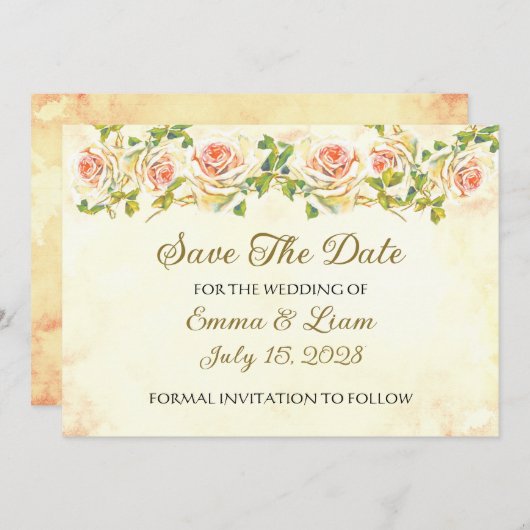 Save The Date Collection Rose Antique - Enregistrer Le Mariage D (Devant / Derrière)