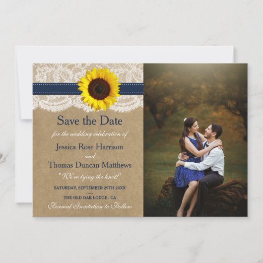 Save The Date Collection Rustique de Mariages de tournesol Kraft (Devant)