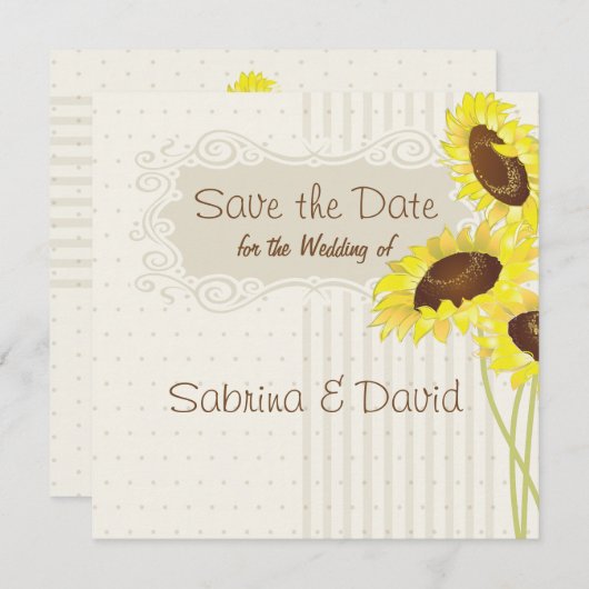 Save The Date Collection Sunflowers And Stripes Enregistrer la d (Devant / Derrière)