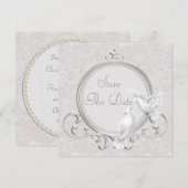 Save The Date Colombes blanches et perles dentelle de Paisley fa (Devant / Derrière)