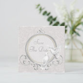 Save The Date Colombes blanches et perles dentelle de Paisley fa (Debout devant)