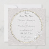 Save The Date Colombes blanches et perles dentelle de Paisley fa (Dos)