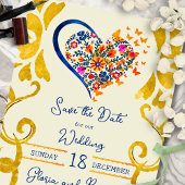 Save The Date Colorful Floral Heart Baroque Mexican Wedding