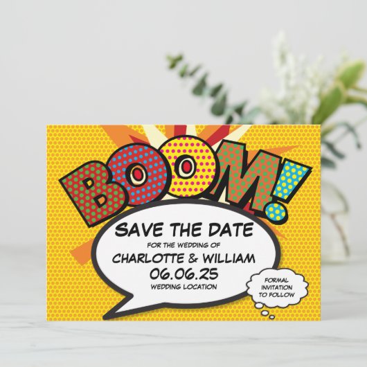 Save The Date Comic Book Modern Fun Mariage Enregistrer La Date (Debout devant)